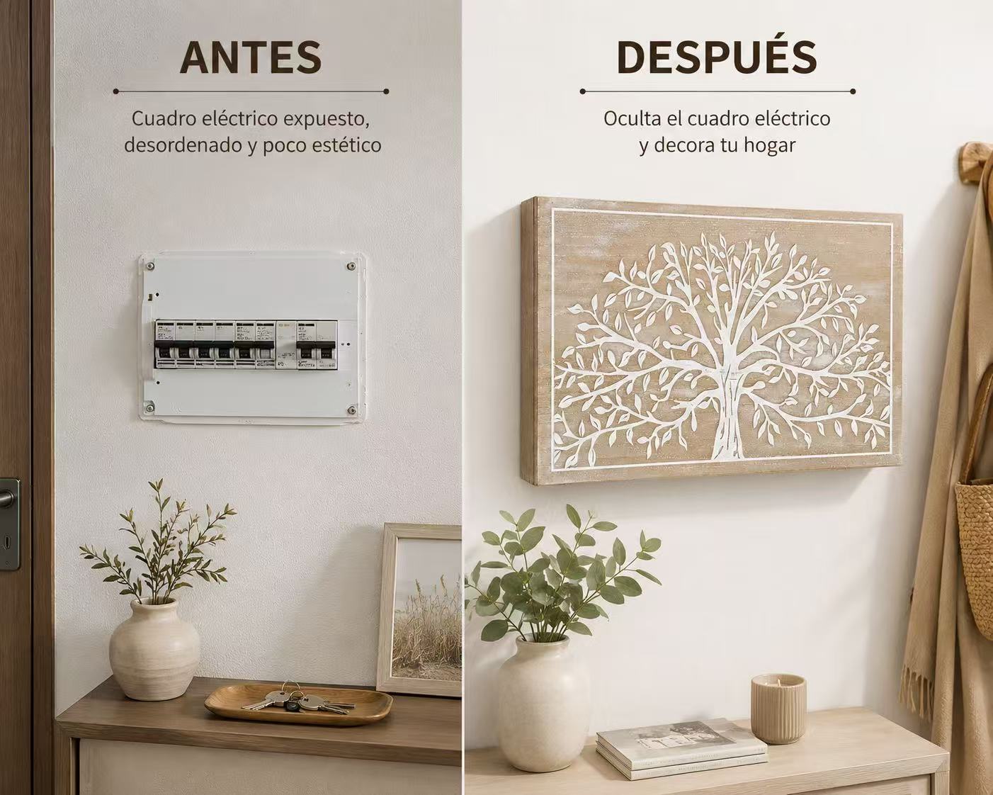 Tapa Contador de Luz Decorativa de Madera, Cubre Cuadro Eléctrico con Diseño, Estilo Nórdico