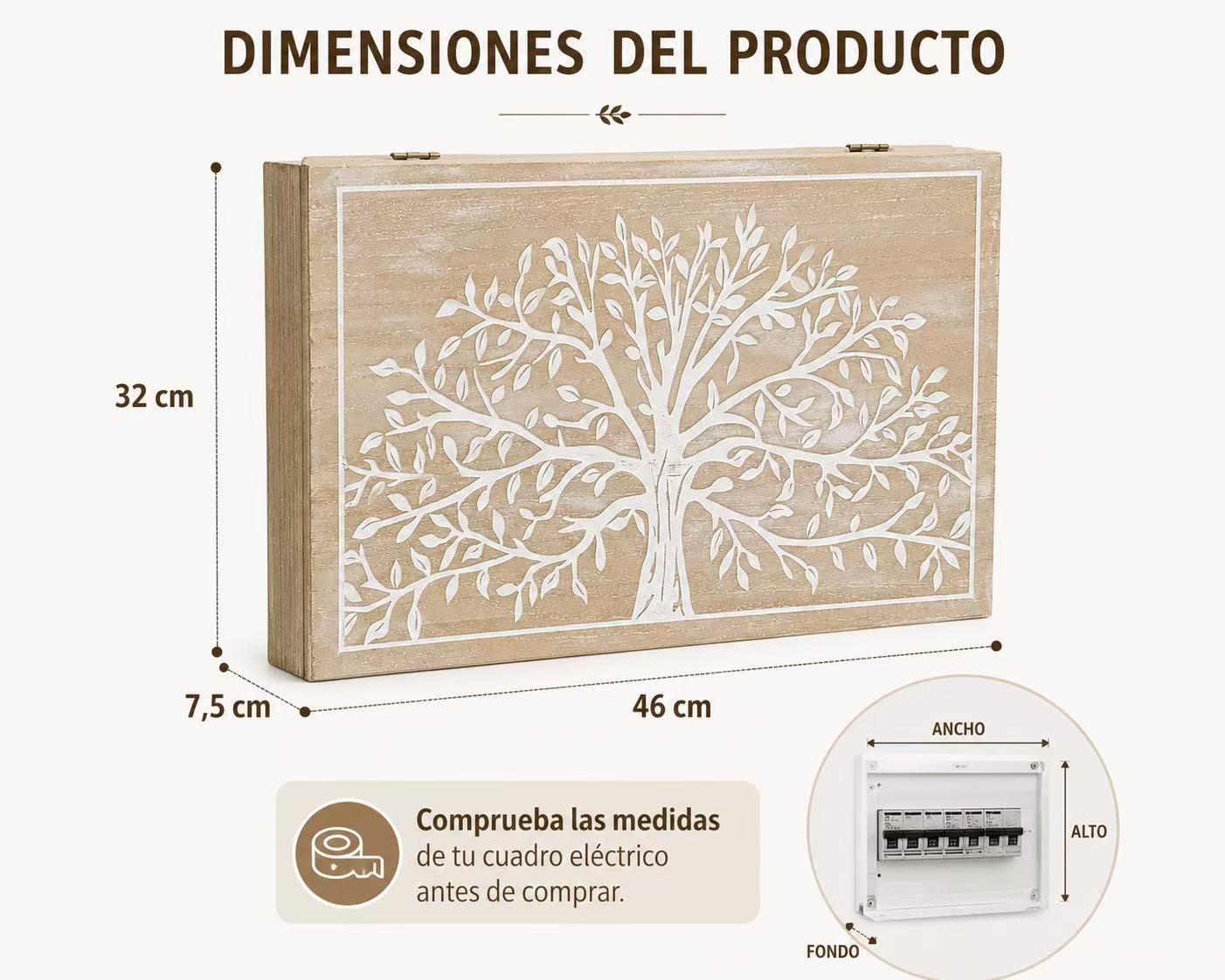 Tapa Contador de Luz Decorativa de Madera, Cubre Cuadro Eléctrico con Diseño, Estilo Nórdico