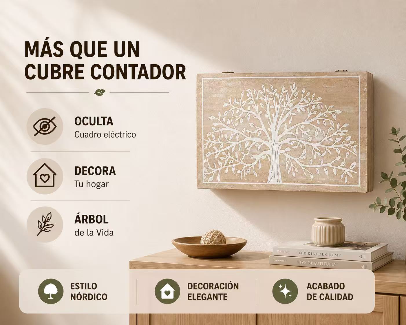 Tapa Contador de Luz Decorativa de Madera, Cubre Cuadro Eléctrico con Diseño, Estilo Nórdico