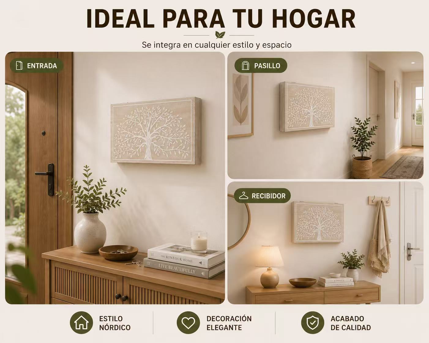 Tapa Contador de Luz Decorativa de Madera, Cubre Cuadro Eléctrico con Diseño, Estilo Nórdico