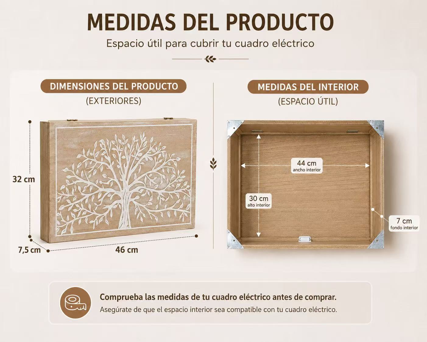 Tapa Contador de Luz Decorativa de Madera, Cubre Cuadro Eléctrico con Diseño, Estilo Nórdico