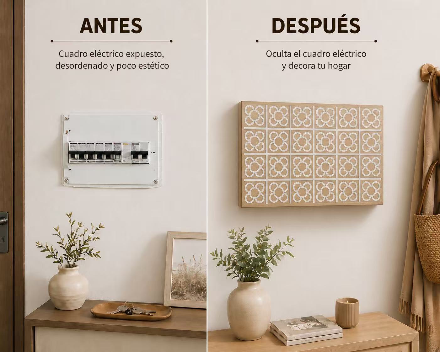 Tapa Contador de Luz Decorativa de Madera, Cubre Cuadro Eléctrico con Diseño, Estilo Nórdico
