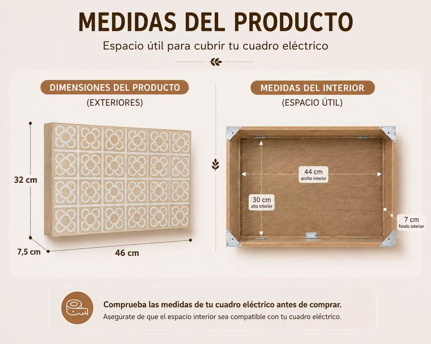 Tapa Contador de Luz Decorativa de Madera, Cubre Cuadro Eléctrico con Diseño, Estilo Nórdico