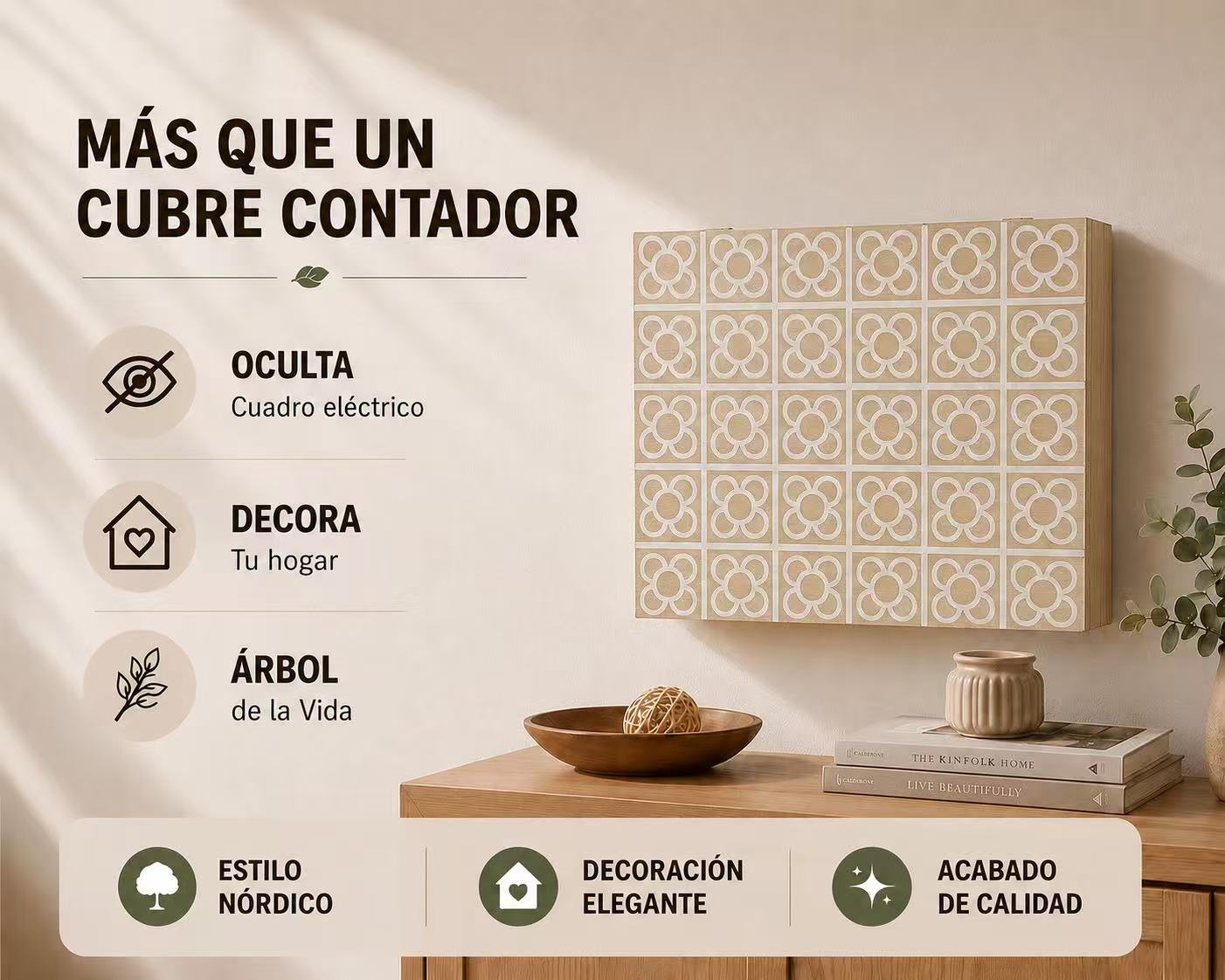 Tapa Contador de Luz Decorativa de Madera, Cubre Cuadro Eléctrico con Diseño, Estilo Nórdico