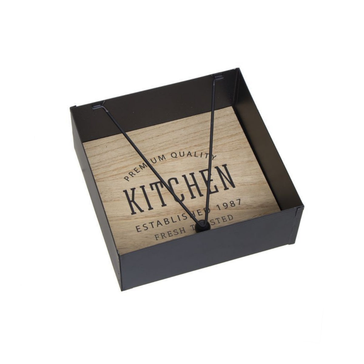 Servilletero Madera Metal Negro para Cocina 18x18x 6.55 cm