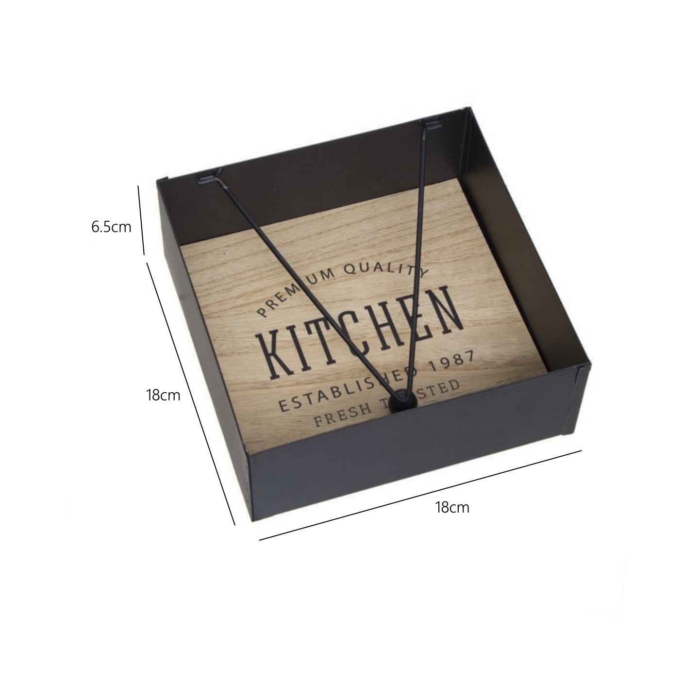 Servilletero Madera Metal Negro para Cocina 18x18x 6.55 cm