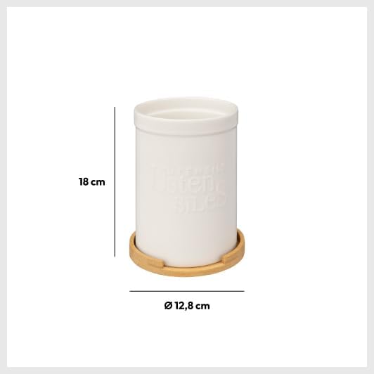5five - Juego de soporte para utensilios y reposacucharas Naturéo - Cerámica blanca, bambú, 12,8 x 18 cm - Para guardar en la cocina