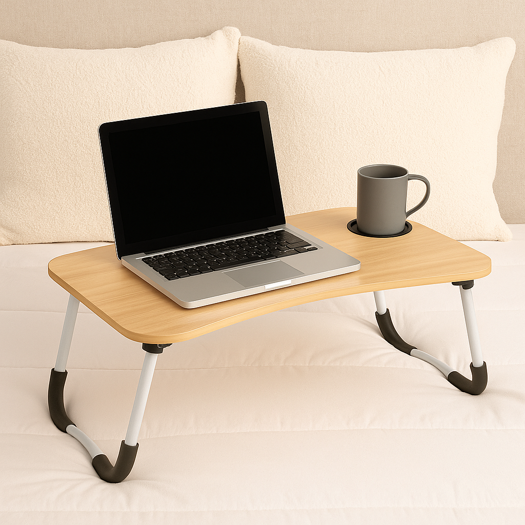Mesa de Ordenador Portátil Para Sofá, Bandeja Plegable para Cama, Mesita de Desayuno con Portavasos Multifunción