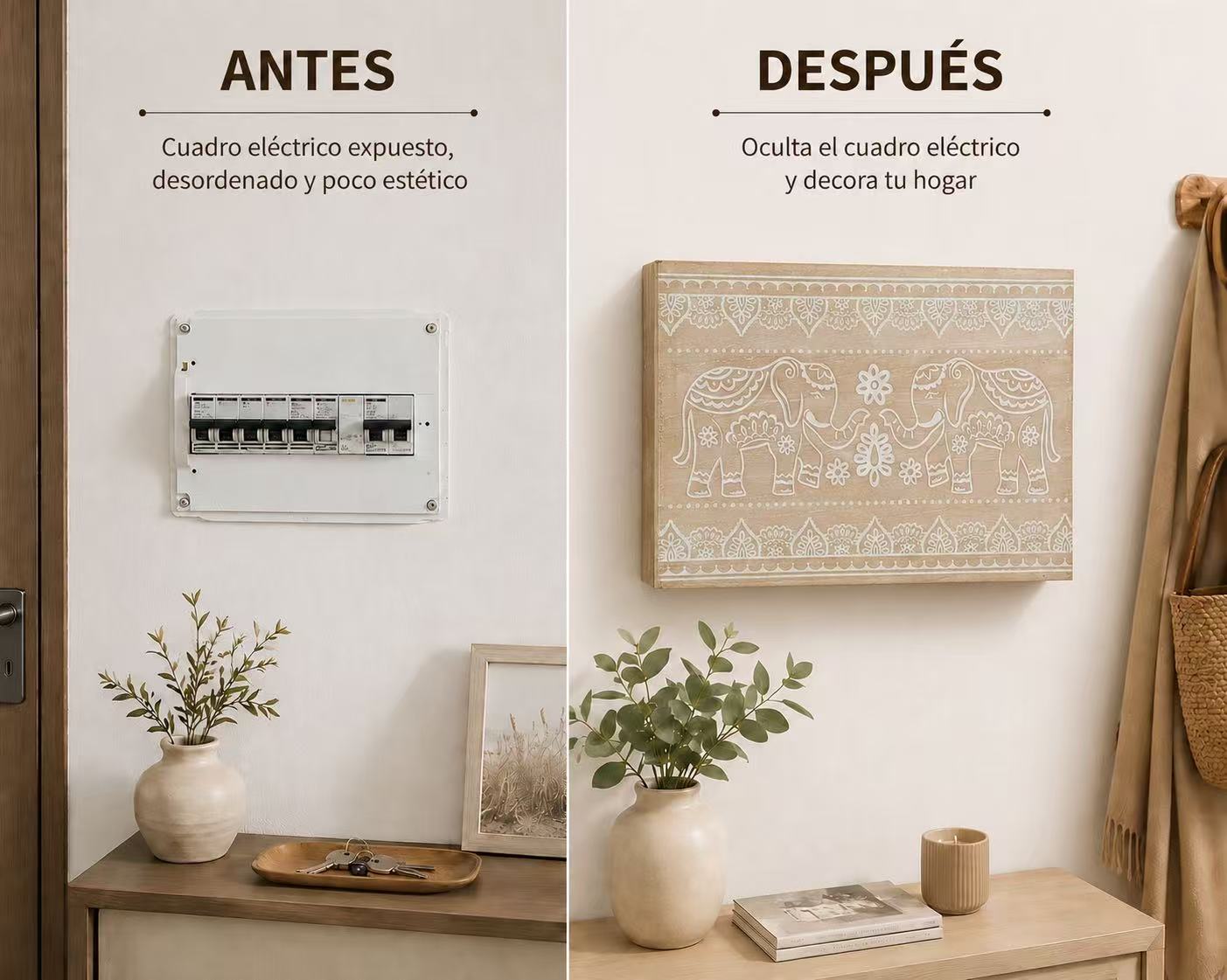 Tapa Contador de Luz Decorativa de Madera, Cubre Cuadro Eléctrico con Diseño, Estilo Nórdico