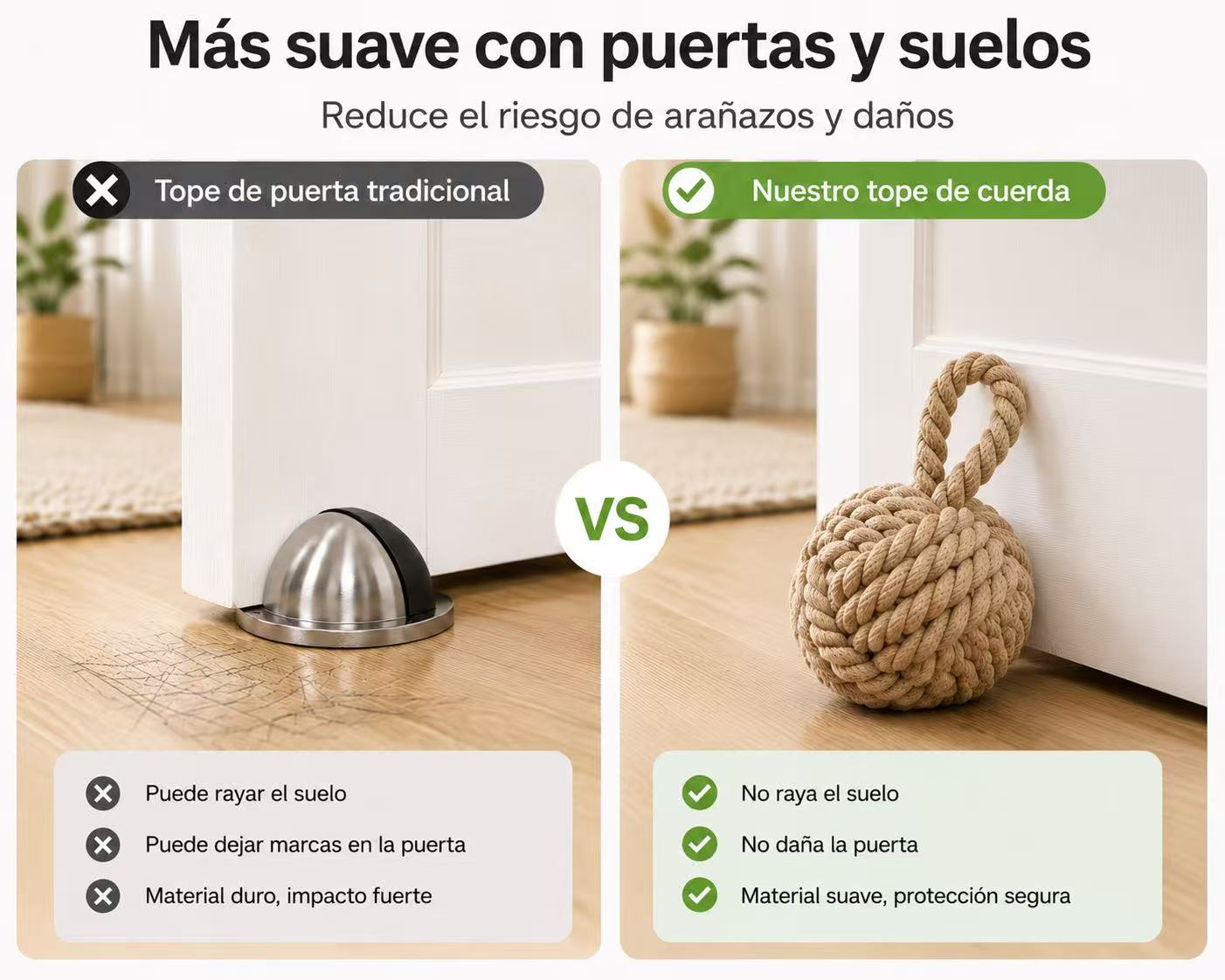 Sujetapuertas Decorativo con Asa de Cuerda, Tope de Puerta 15x15x15 cm, Retenedor para Hogar, Dormitorio, Salón y Oficina