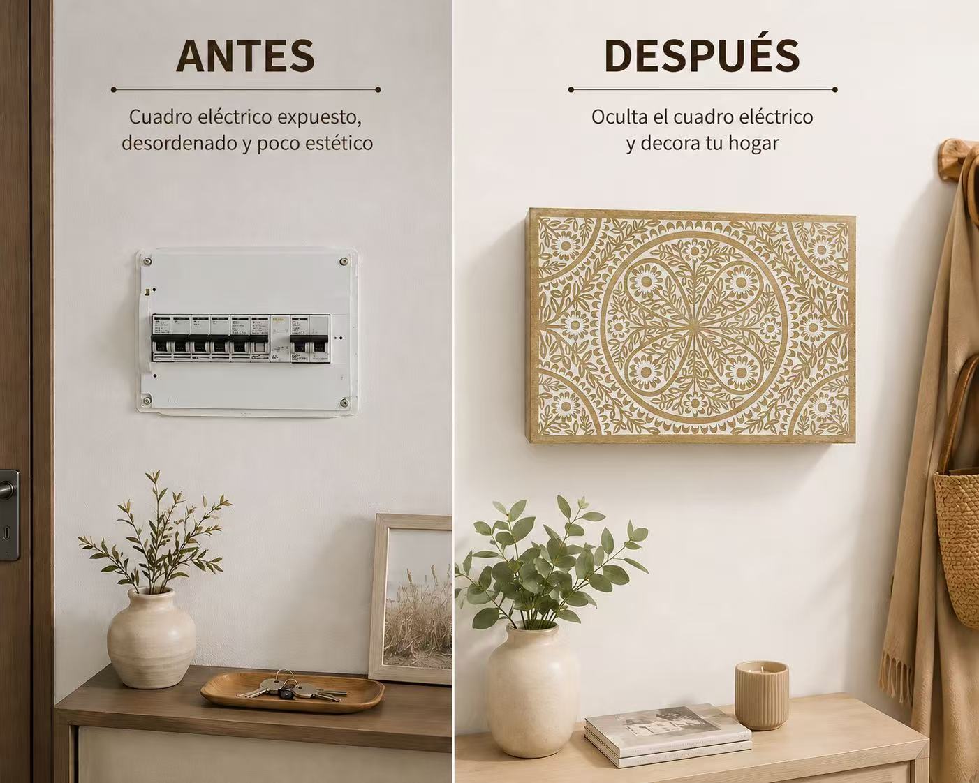 Tapa Contador de Luz Decorativa de Madera, Cubre Cuadro Eléctrico con Diseño de Mandala, Estilo Nórdico - Mandala