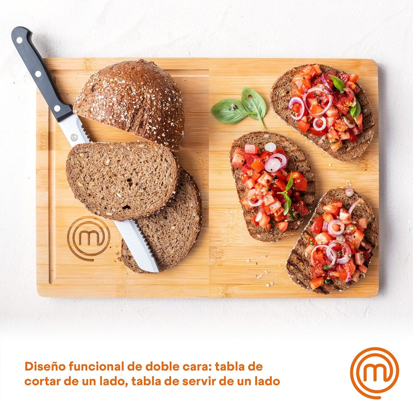 Tabla de Cortar Cocina, Madera Corte en Bambu para Cortar Carne, Verduras, Quesos, Embutidos y mas, Grande y Gruesa (39cm x 27cm x 1.5cm) con Ranura para Jugos, Alimentos Seguros