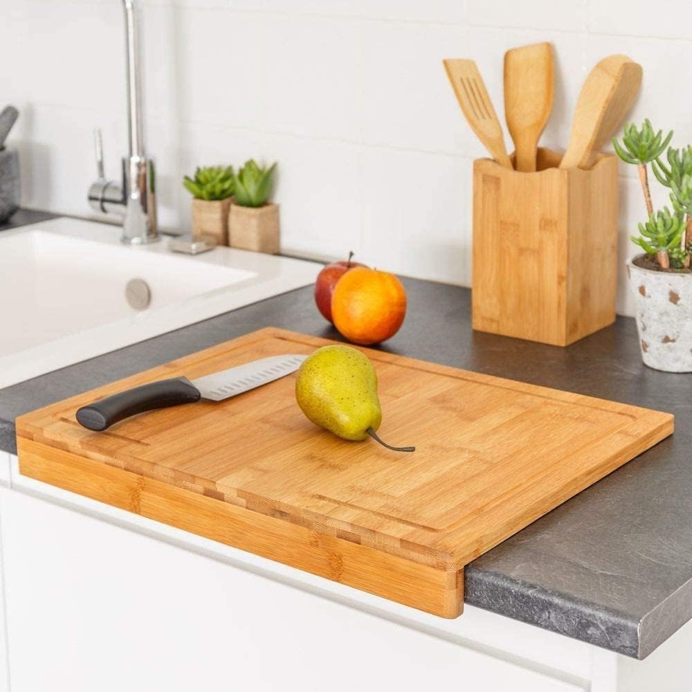Tabla Cortar Corte Cocina con Soporte Madera Bambu 45x34x3,5 cm