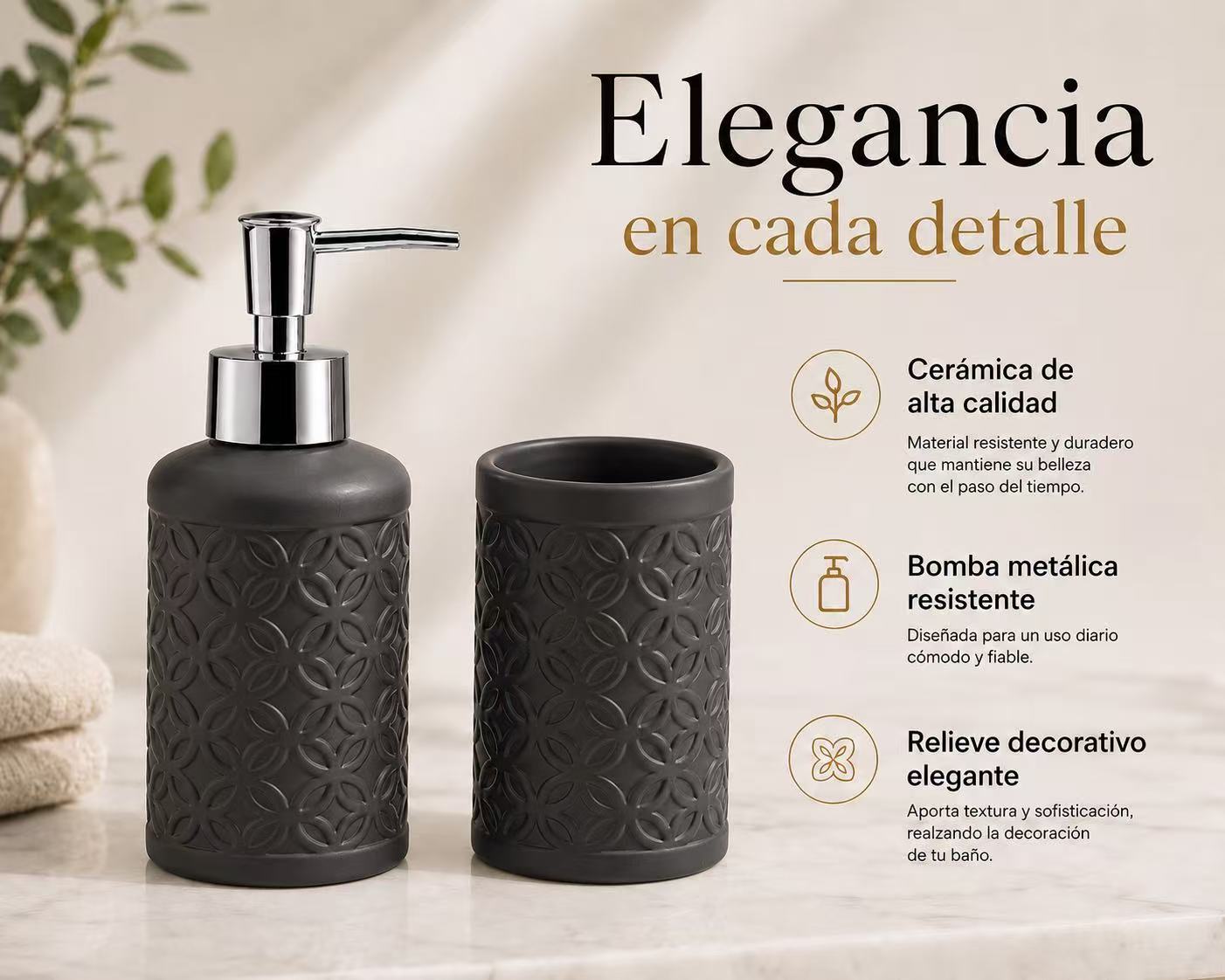 Set de Baño de Cerámica, Dispensador de Jabón y Vaso para Cepillos de Dientes, Accesorios para Baño y Lavabo, Diseño Moderno