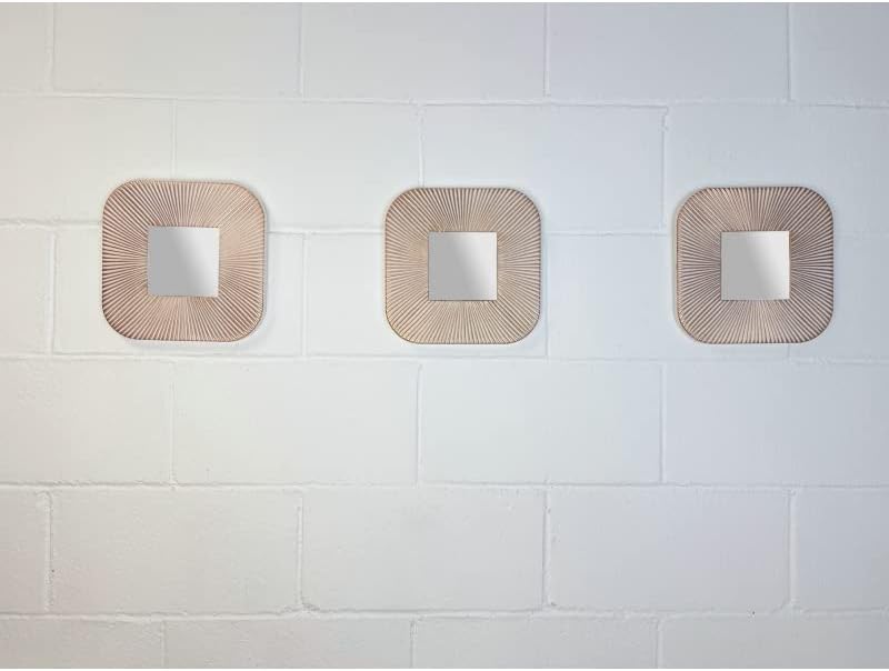 Set de 3 Espejos de parad Rayas Blancos de Cristal y Etnico