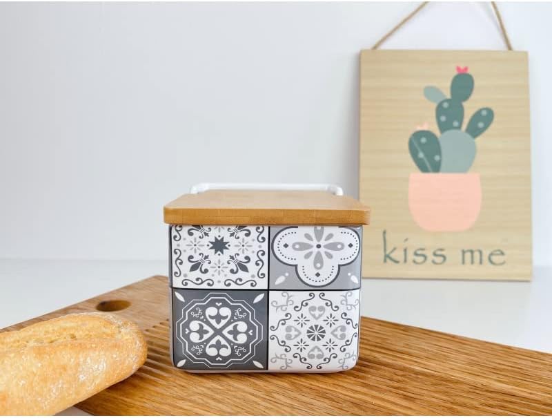 Salero de Cocina de Cerámica con Tapa de Madera Diseños Originales Mosaico Bicolor