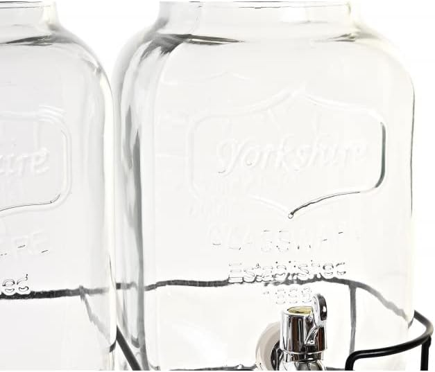 Dispensador Doble de Bebidas Cristal con Soporte Metal 4 L x2