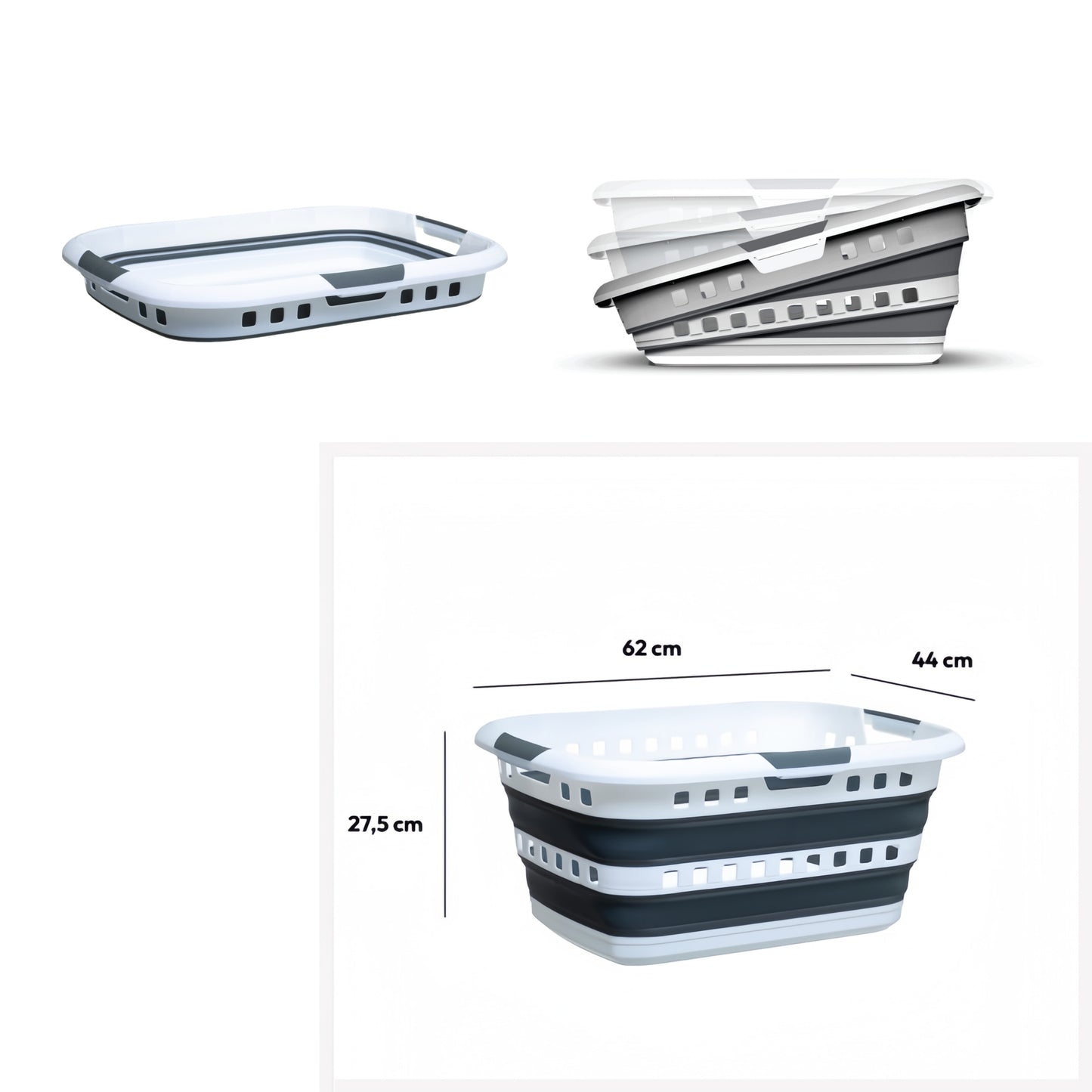 Cesto de la Ropa Plegable 45L Hugger Gris y Blanco