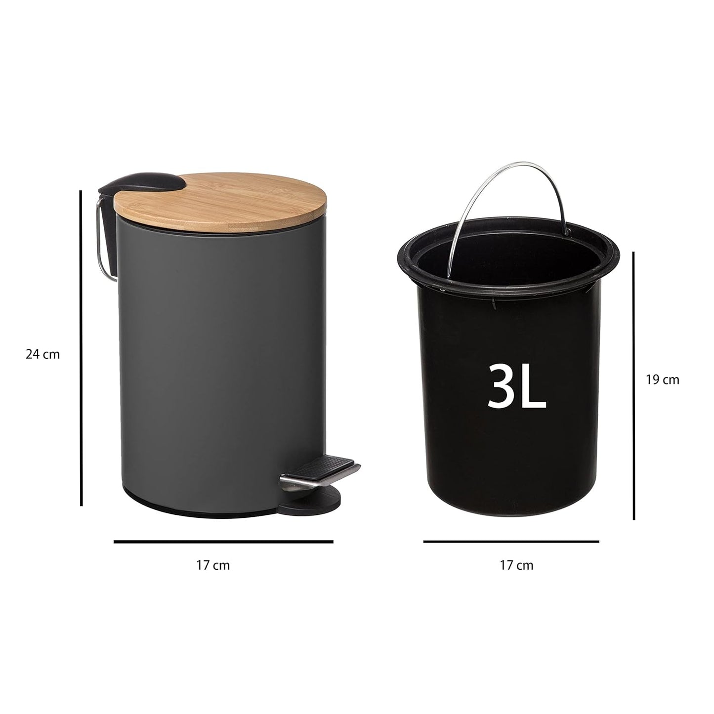 Papelera de Baño con Tapa de Madera 3L - Cubo de Basura para Baño con Tapa y Pedal Cierre Silencioso