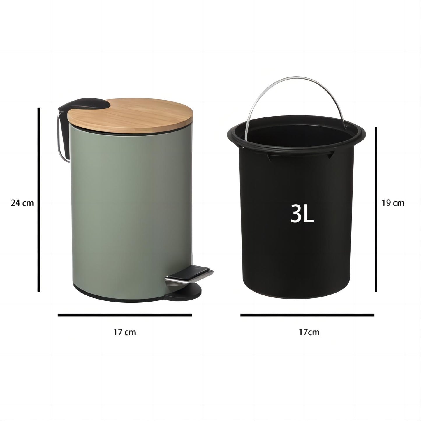 Papelera de Baño con Tapa de Madera 3L - Cubo de Basura para Baño con Tapa y Pedal Cierre Silencioso