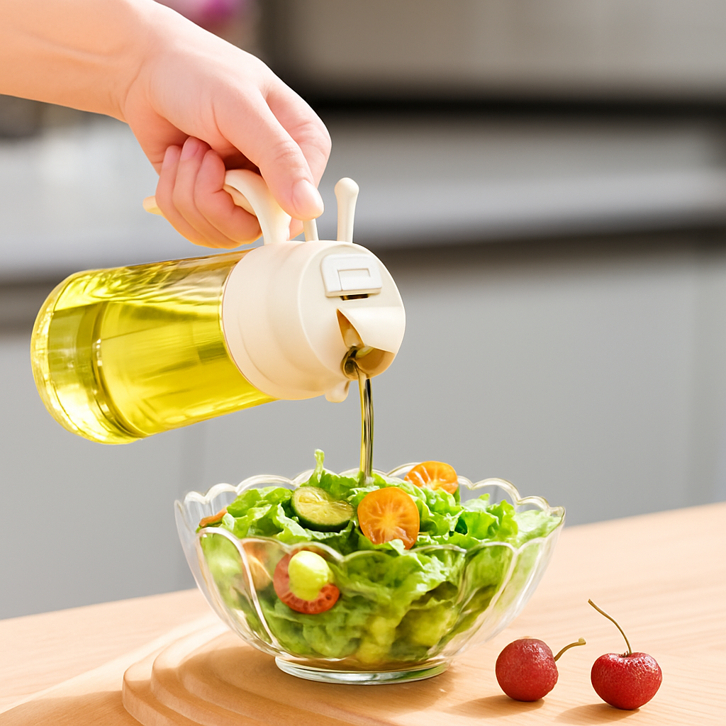 DAMDAM GO Aceitera Spray y Dispensador de Aceite 2 en 1, Botella de Vidrio Antigoteo y Antideslizante 430 ml, Pulverizador de Aceite Para Cocina, Freidora de Aire, Ensaladas y Barbacoas