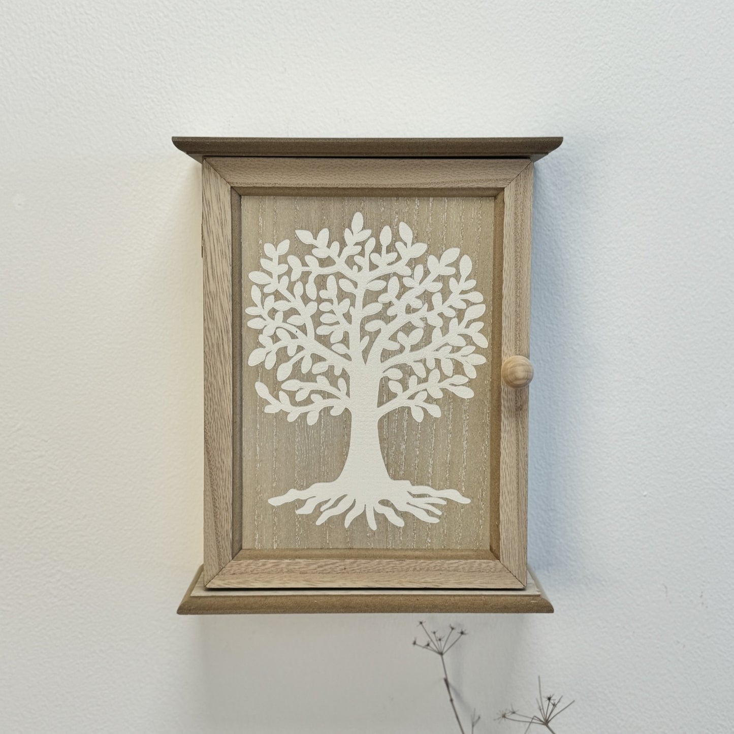 Caja Guardallaves de Madera Decorada con Arbol de la Vida Estilo Nórdico con 6 Colgadores de Pared