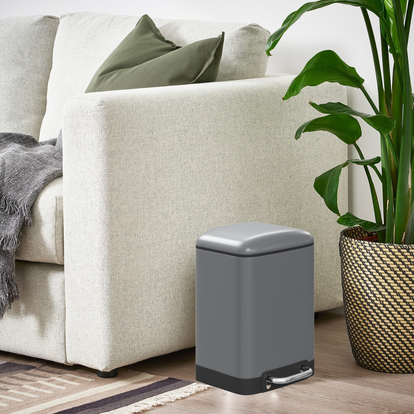 DAMDAM GO Papelera Baño Con Tapa de Metal 6L - Cubo de Basura Para Cocina Con Tapa y Pedal Cierre Silencioso