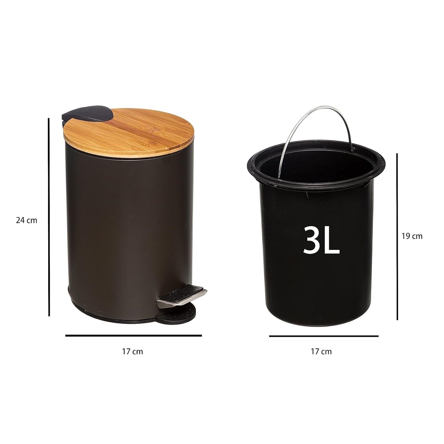 Papelera de Baño con Tapa de Madera 3L - Cubo de Basura para Baño con Tapa y Pedal Cierre Silencioso