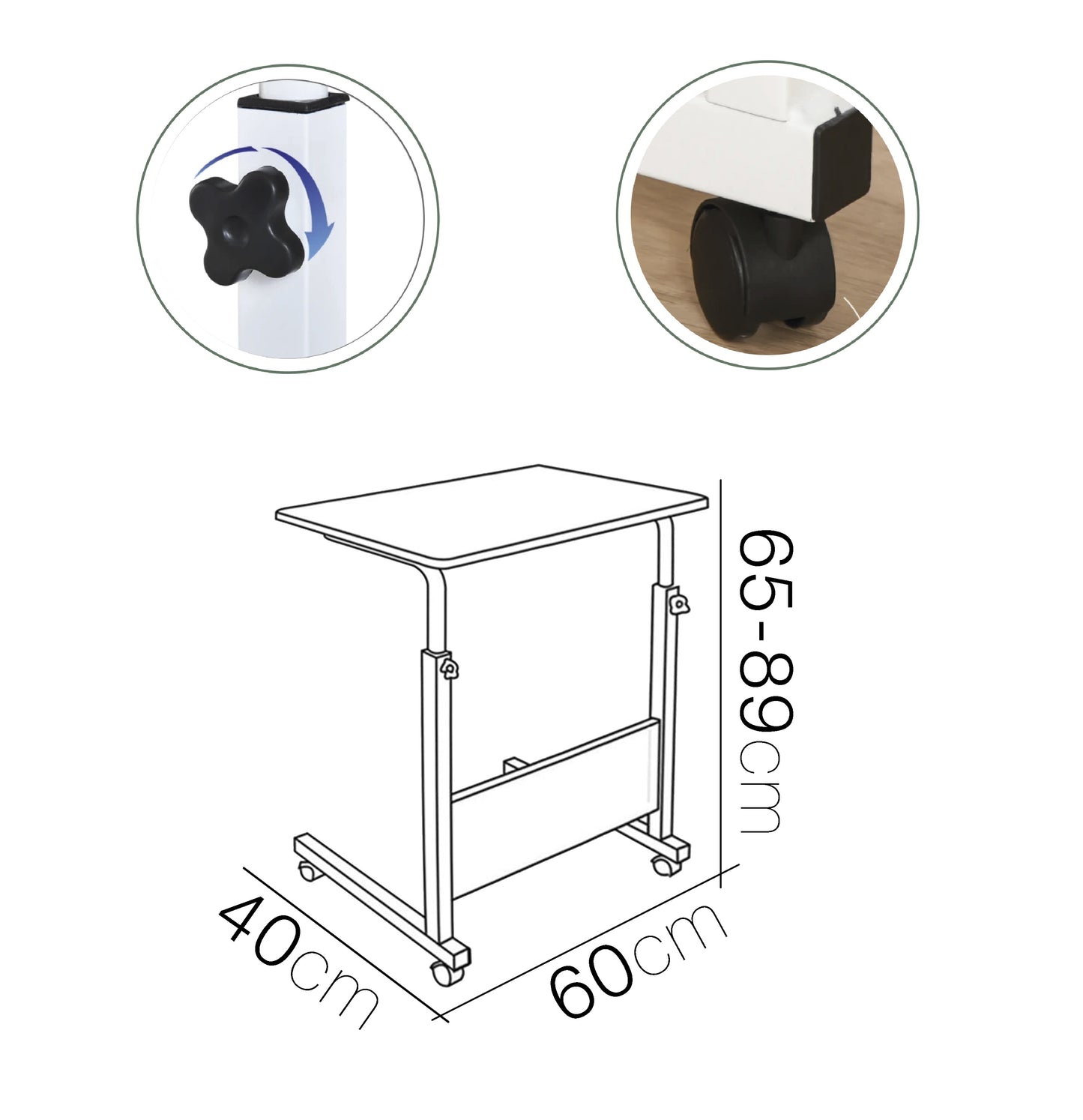Mesa Auxiliar Ajustable con Ruedas, Mesa Portátil Para Portátil o Cama – Escritorio Regulable en Altura para Sofá, Dormitorio o Balcón, Ideal para Oficina en Casa