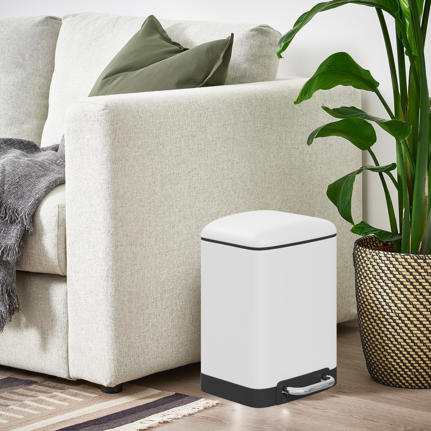 DAMDAM GO Papelera Baño Con Tapa de Metal 6L - Cubo de Basura Para Cocina Con Tapa y Pedal Cierre Silencioso