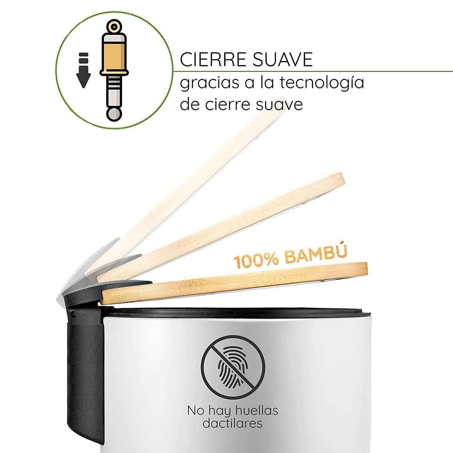 Papelera de Baño con Tapa de Madera 3L - Cubo de Basura para Baño con Tapa y Pedal Cierre Silencioso