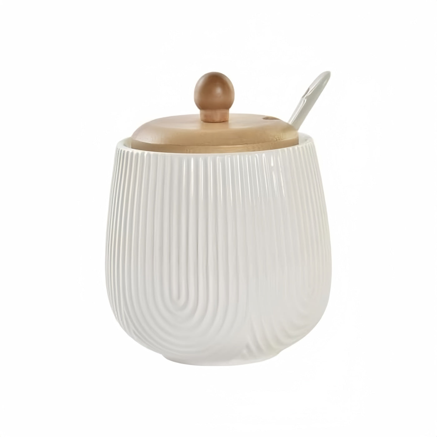 Sarero y Azucarero de Porcelana Blanco con Tapa de Madera Estilo Nordico…