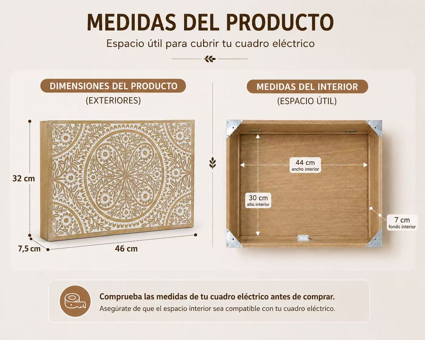 Tapa Contador de Luz Decorativa de Madera, Cubre Cuadro Eléctrico con Diseño de Mandala, Estilo Nórdico - Mandala