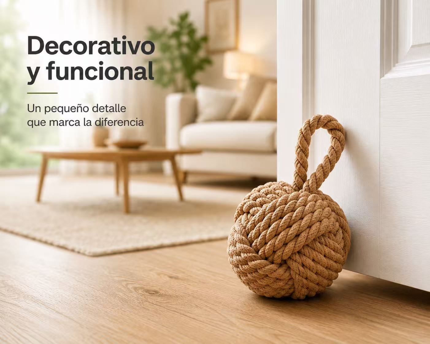 Sujetapuertas Decorativo con Asa de Cuerda, Tope de Puerta 15x15x15 cm, Retenedor para Hogar, Dormitorio, Salón y Oficina