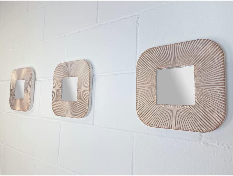 Set de 3 Espejos de parad Rayas Blancos de Cristal y Etnico