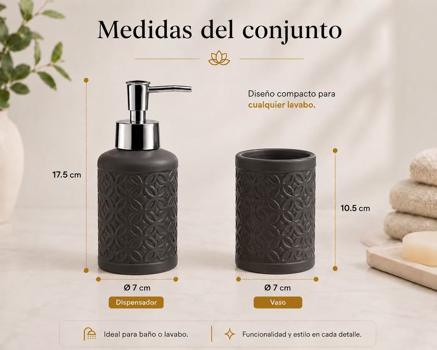 Set de Baño de Cerámica, Dispensador de Jabón y Vaso para Cepillos de Dientes, Accesorios para Baño y Lavabo, Diseño Moderno