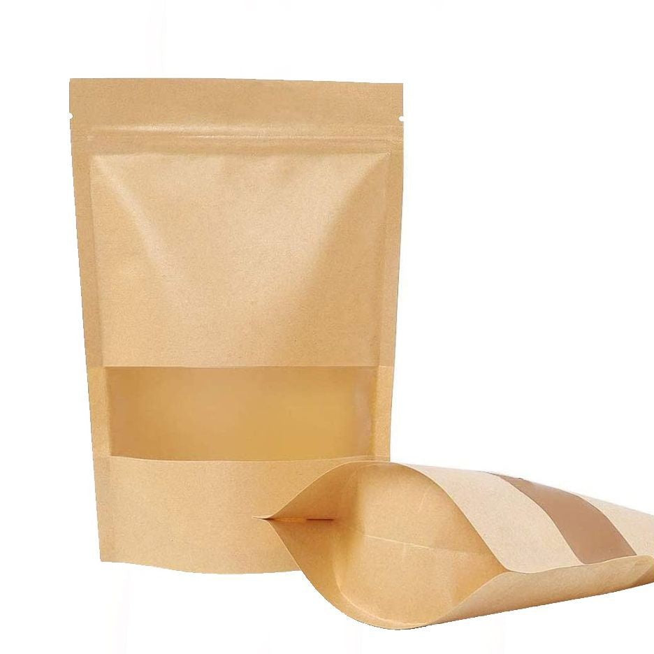 Bolsa de Papel Kraft Con Ventana,Bolsas Ziplock Reutilizables, Bolsas Papel A Prueba de Humedad, Bolsas de Papel Para Té, Dulces, Semillas, Frutos Secos