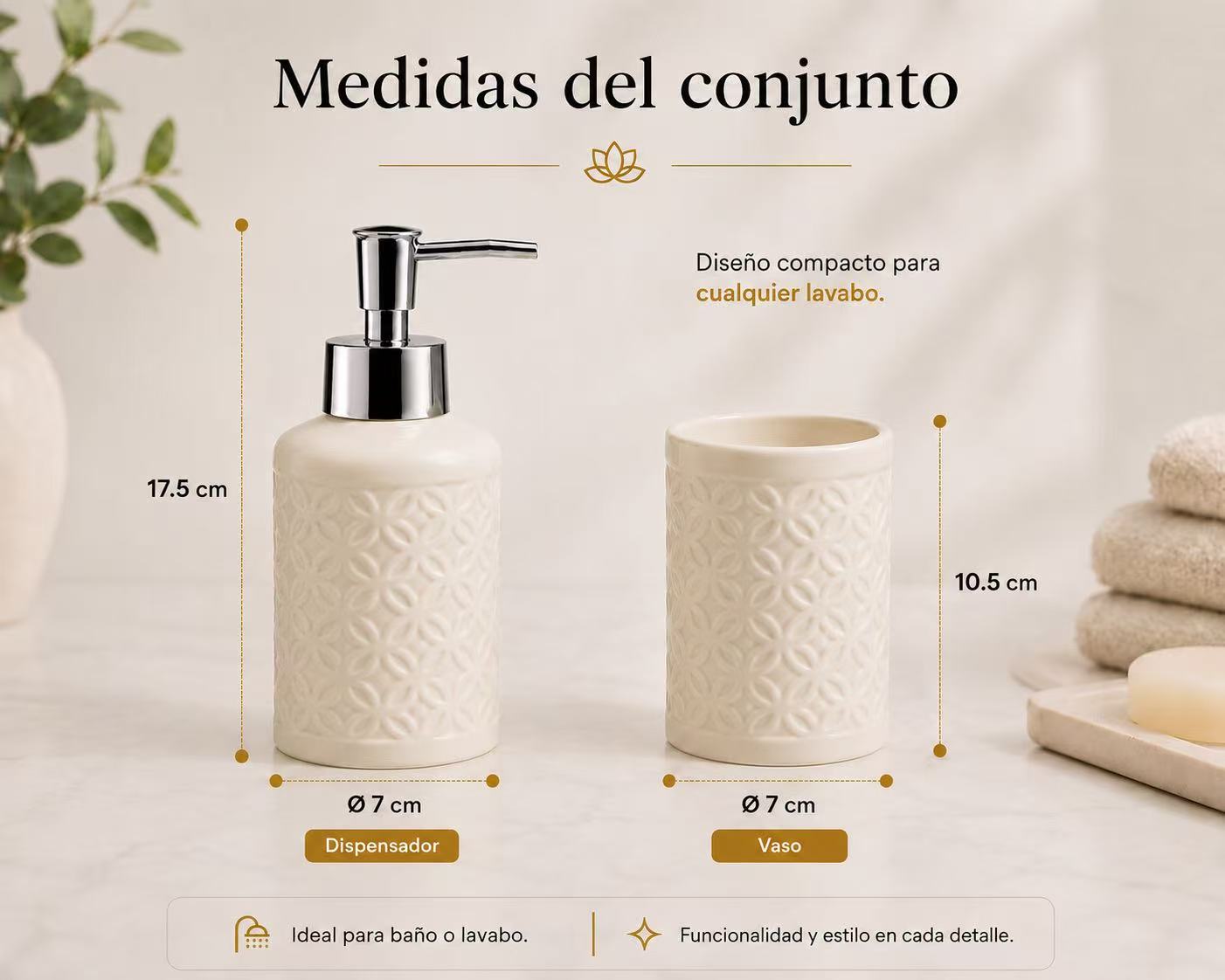 Set de Baño de Cerámica, Dispensador de Jabón y Vaso para Cepillos de Dientes, Accesorios para Baño y Lavabo, Diseño Moderno