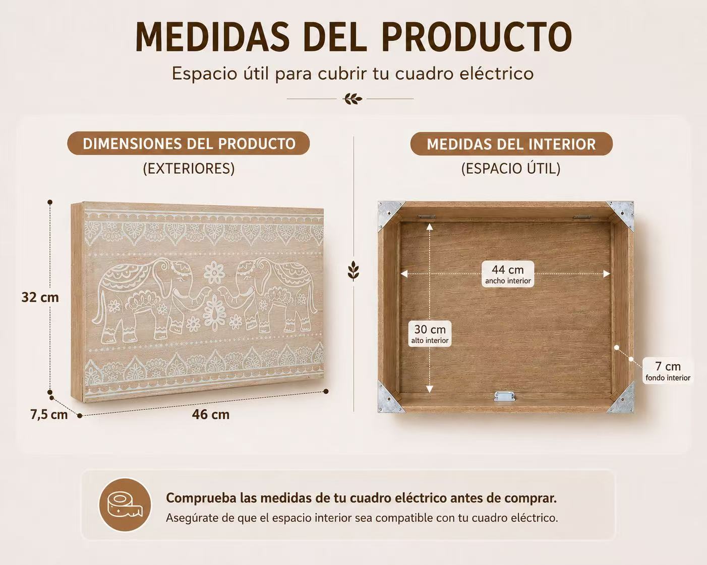 Tapa Contador de Luz Decorativa de Madera, Cubre Cuadro Eléctrico con Diseño, Estilo Nórdico