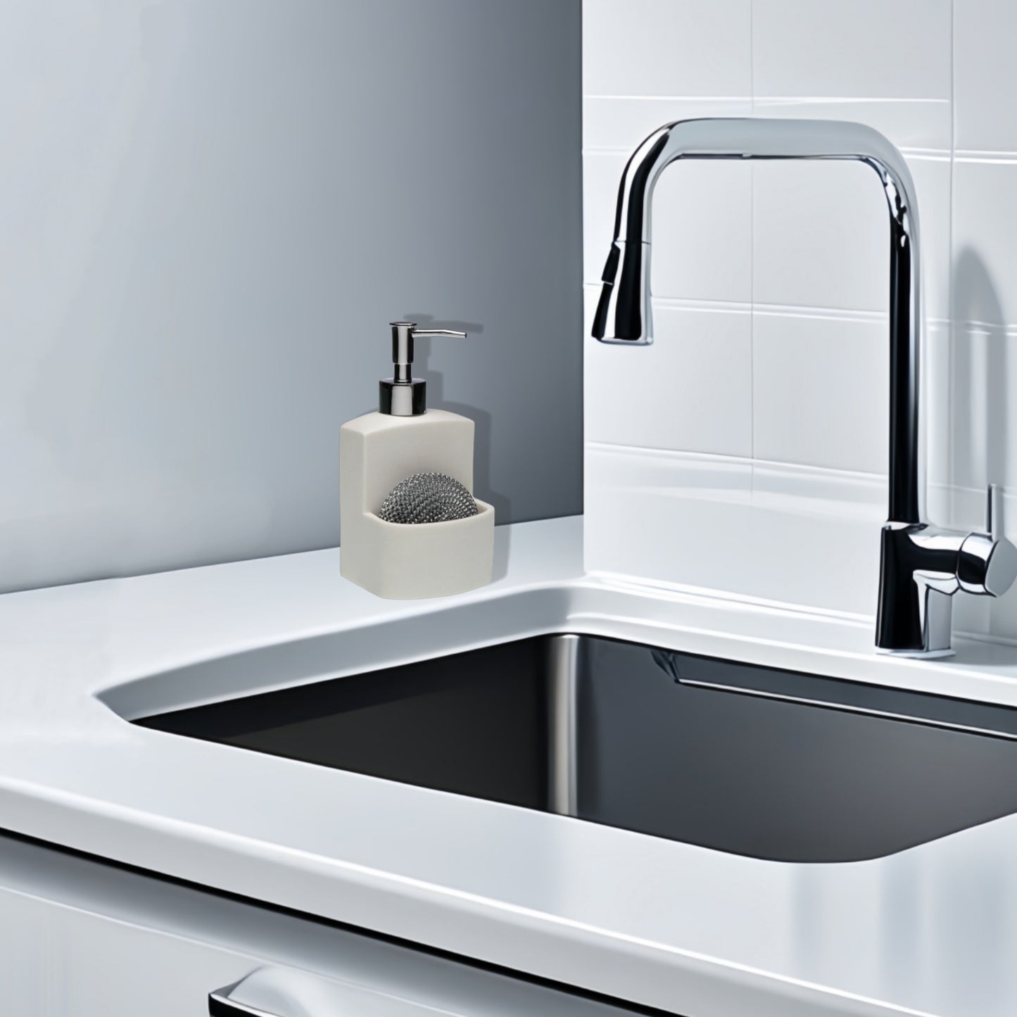 Dispensador Jabón Líquido de Resina, Dosificador Jabón Cocina Con Soporte de Esponja, Organizador de Cocina, Accesorios de Cocina