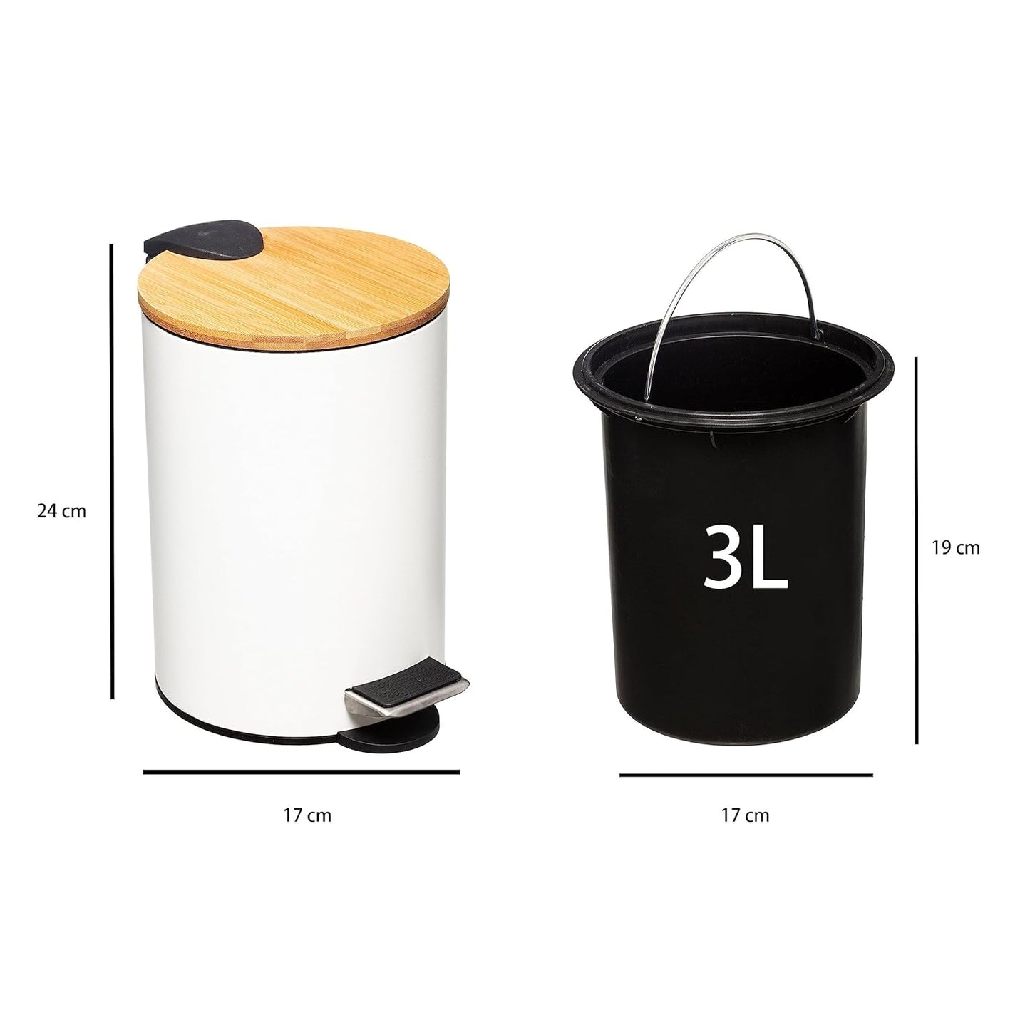 Papelera de Baño con Tapa de Madera 3L - Cubo de Basura para Baño con Tapa y Pedal Cierre Silencioso