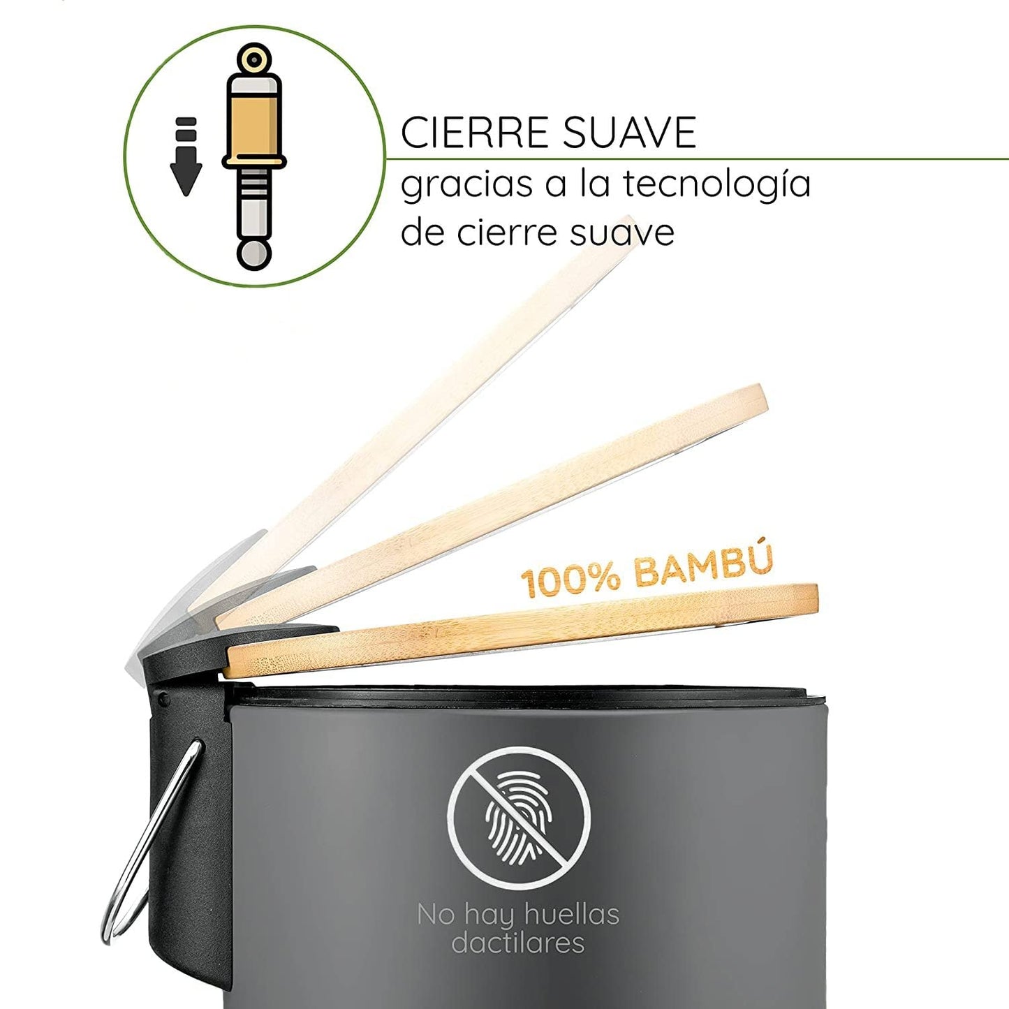 Papelera de Baño con Tapa de Madera 3L - Cubo de Basura para Baño con Tapa y Pedal Cierre Silencioso
