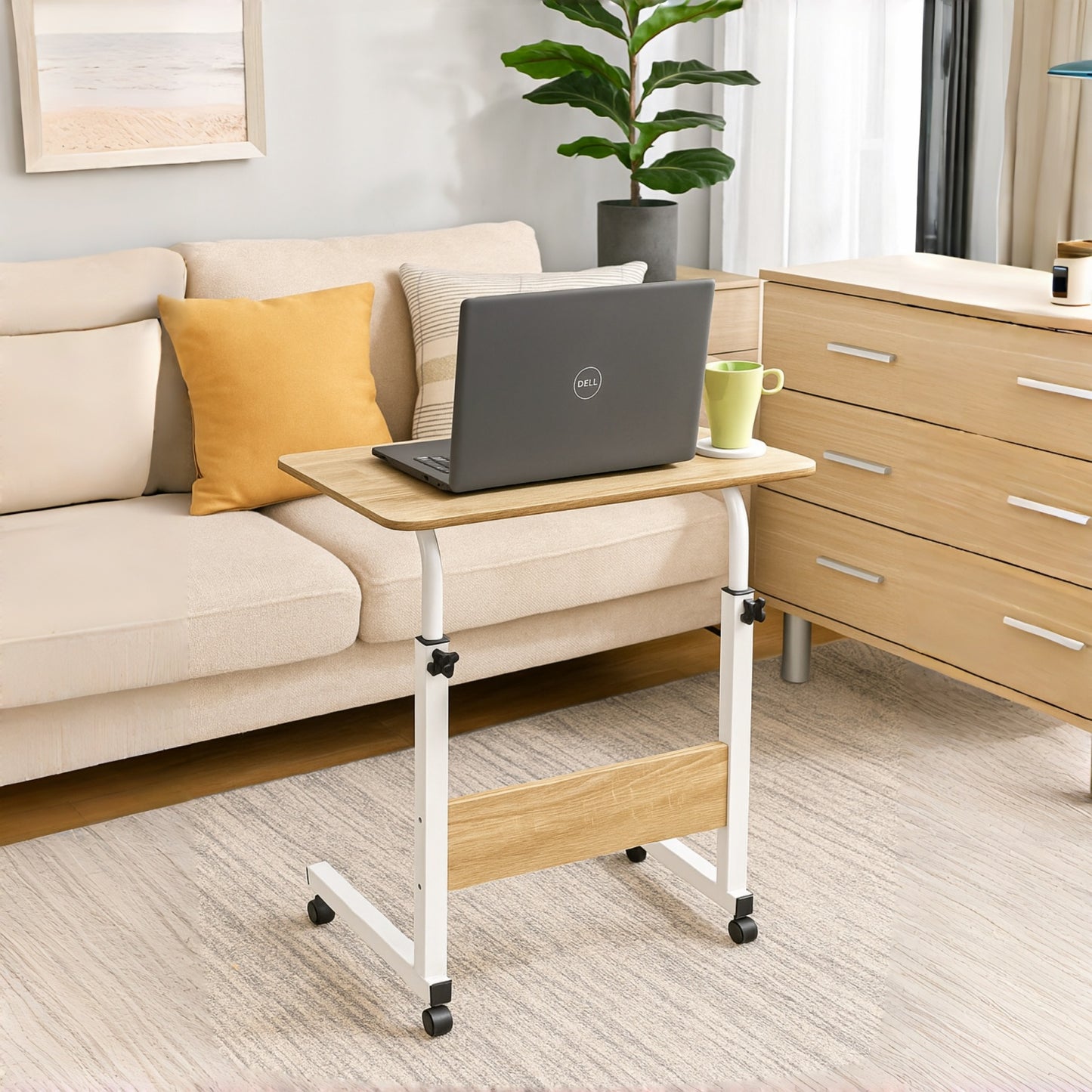 Mesa Auxiliar Ajustable con Ruedas, Mesa Portátil Para Portátil o Cama – Escritorio Regulable en Altura para Sofá, Dormitorio o Balcón, Ideal para Oficina en Casa