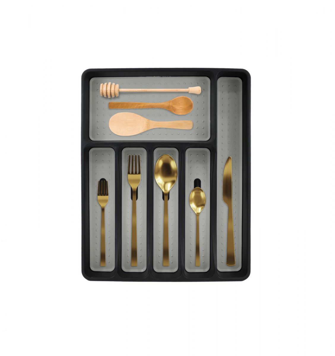 Cubertero Antideslizante de Plástico y Silicona, Organizador Para Cajones, Organizador de Utensilios Para Cocina Resistente y Fácil de Limpiar