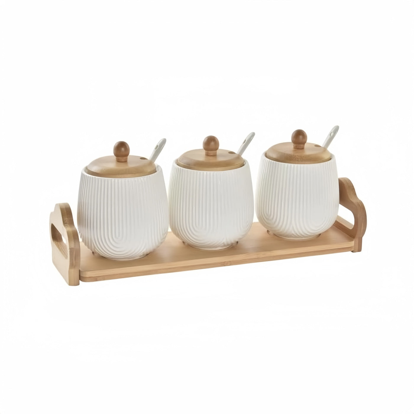 Sarero y Azucarero de Porcelana Blanco con Tapa de Madera Estilo Nordico…