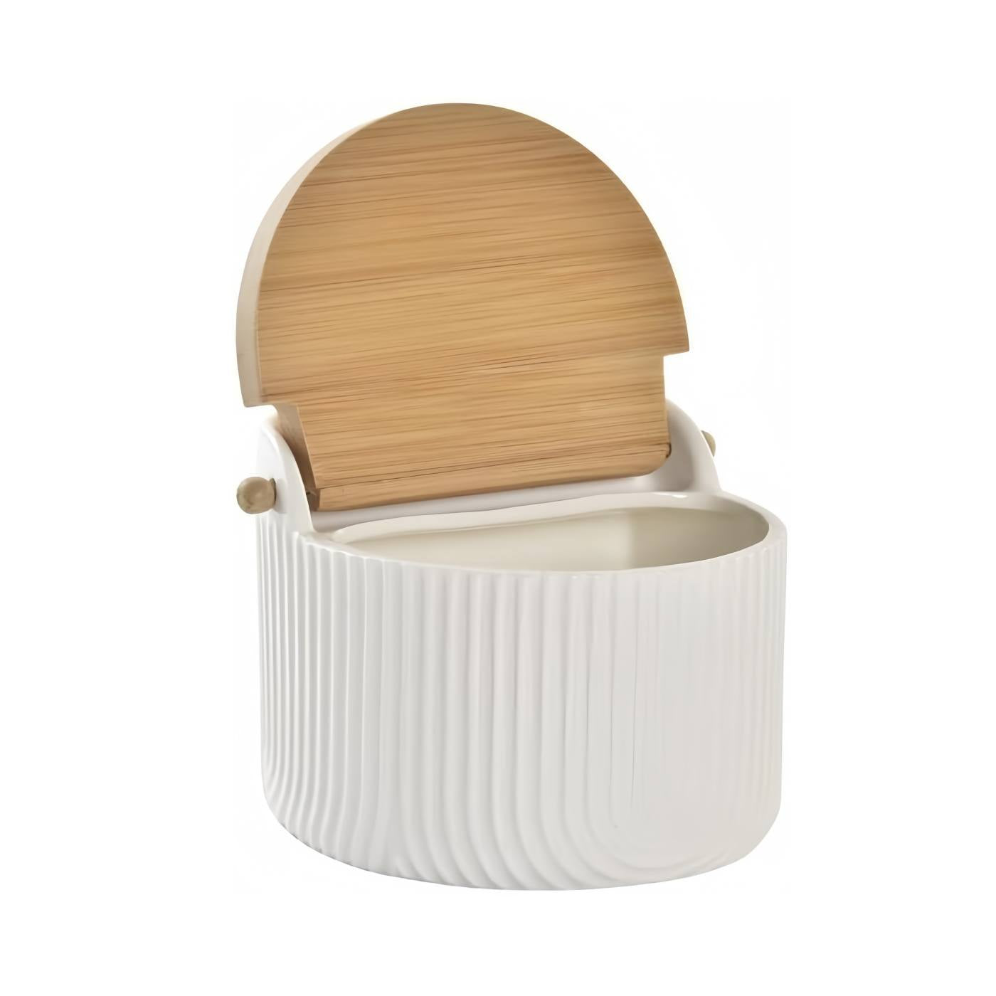 Sarero y Azucarero de Porcelana Blanco con Tapa de Madera Estilo Nordico…