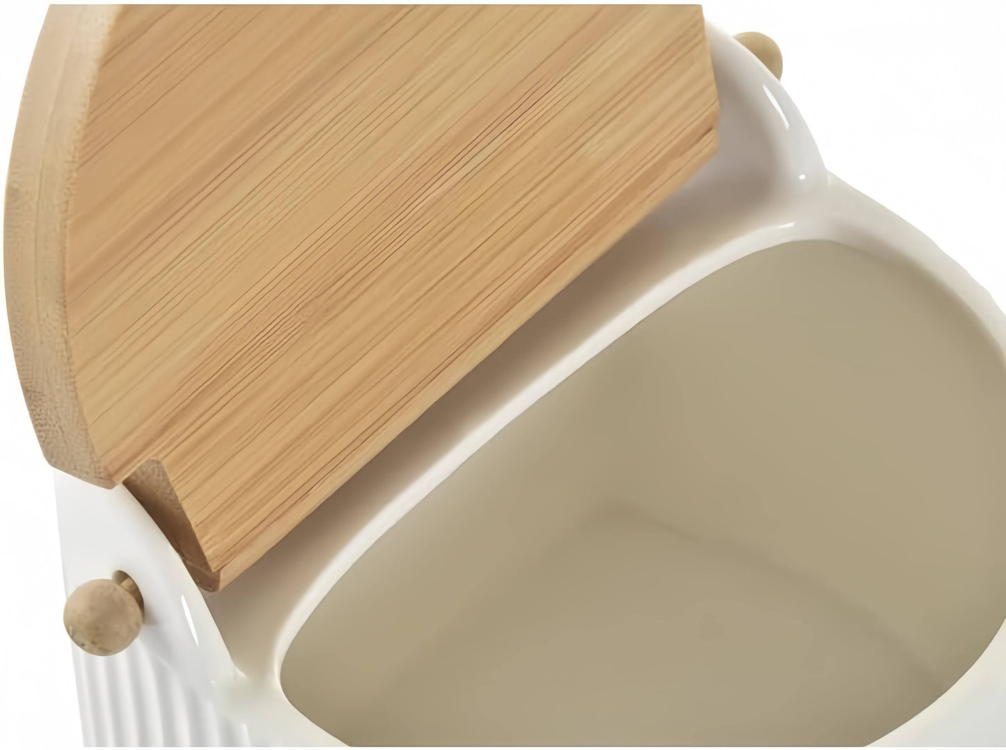 Sarero y Azucarero de Porcelana Blanco con Tapa de Madera Estilo Nordico…