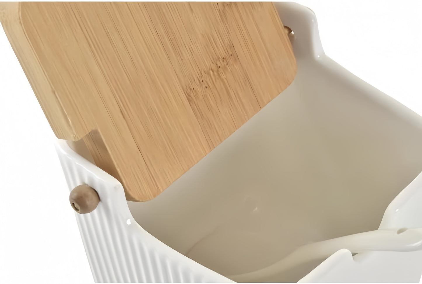 Sarero y Azucarero de Porcelana Blanco con Tapa de Madera Estilo Nordico…