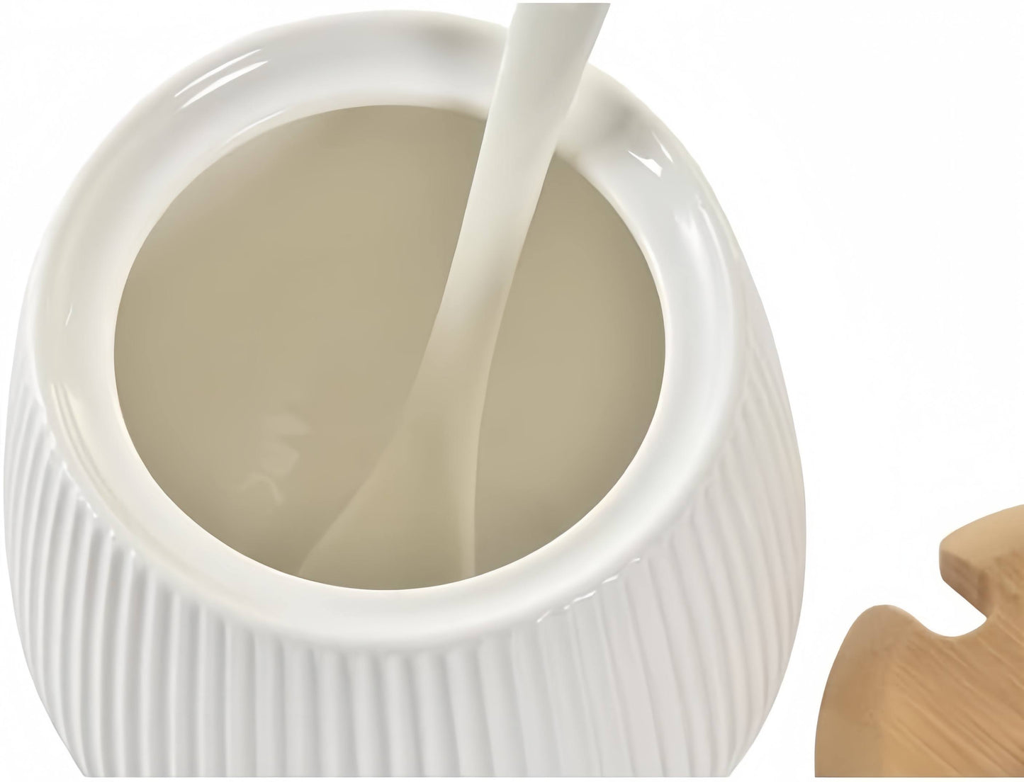 Sarero y Azucarero de Porcelana Blanco con Tapa de Madera Estilo Nordico…