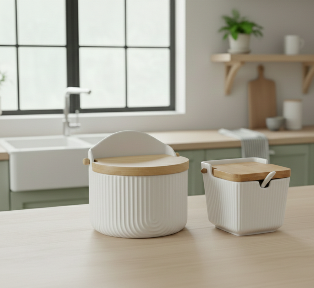 Salero y azucaro Cocina Blanco Minimalista de Ceramica
